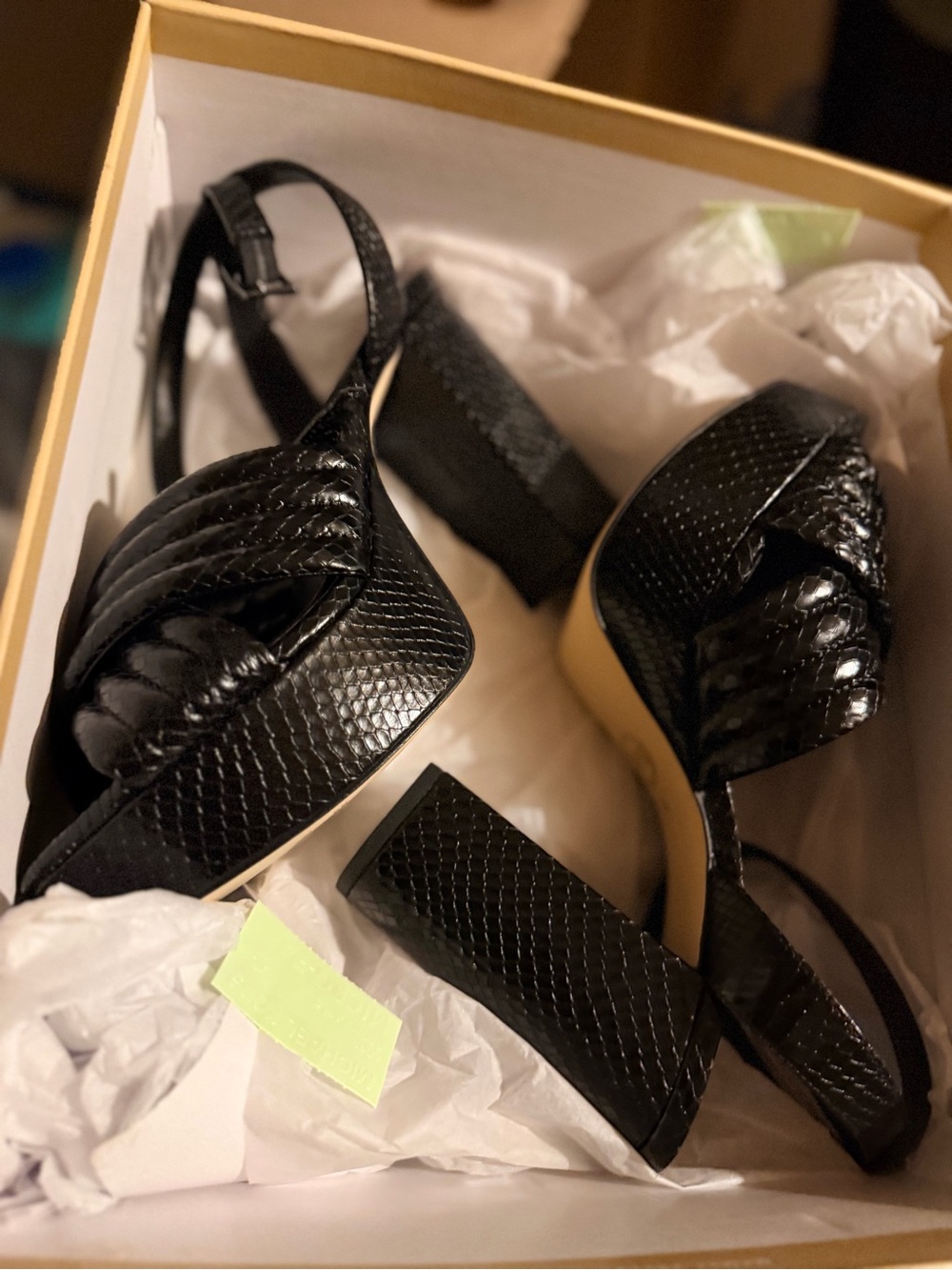 Michael Kors Black Snake-Embossed Platform Sandals with Block Heel